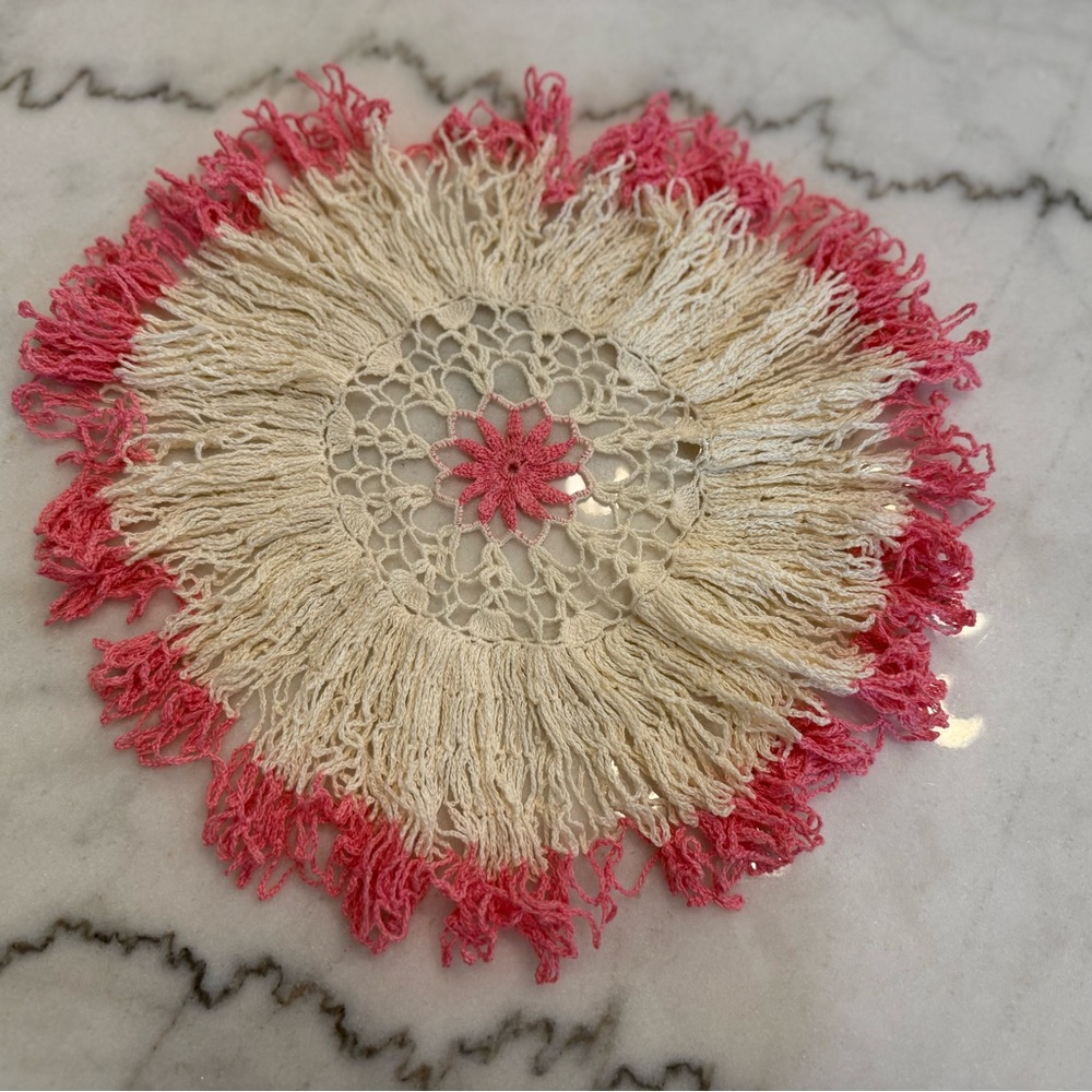 Pink and Cream Circular Fiber Art with Starburst‎ Design